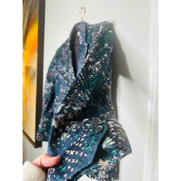 ZADIG & VOLTAIRE Viking Jac Glam Navy Jacquard Blazer Size 42 - Picture 8 of 14